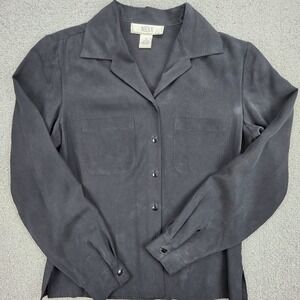 NEXX Sandwashed Silk Button Down Blouse Womens Black Camp Collar S